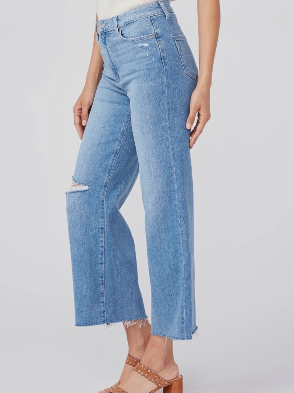 PAIGE Anessa Wide Leg Distressed Raw Hem Crop Denim Jeans Size 28 - Picture 3 of 9